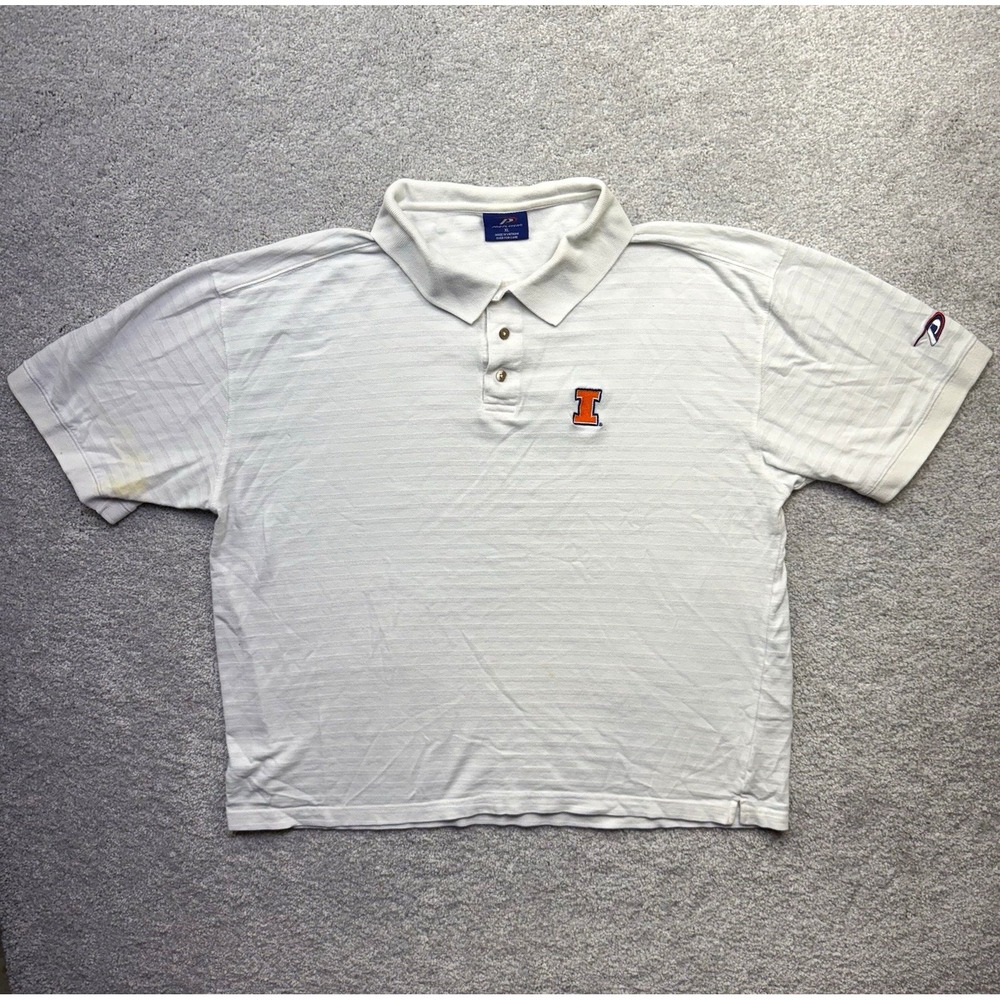 Vintage Pro Player Illinois Fighting Illini Polo Shirt Mens XL White Striped